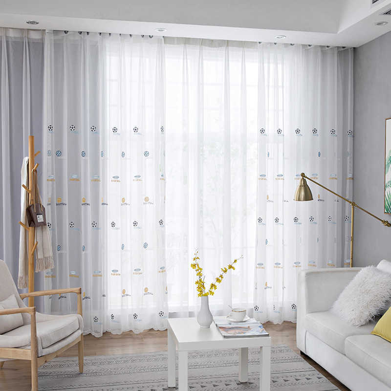 Curtain White Football tulle curtains for boy kids room curtains living room bedroom window embroidered sheer curtain drape ready made