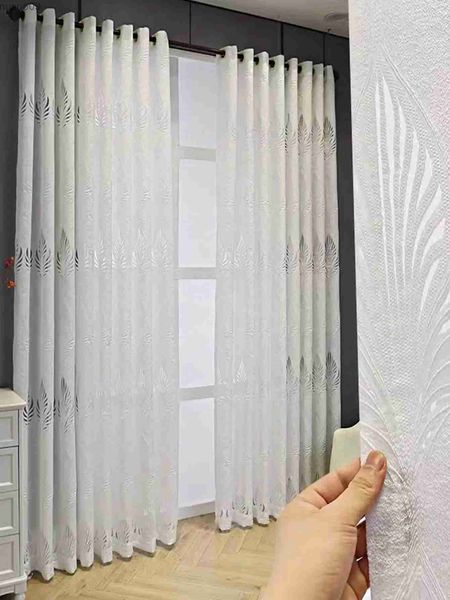 Rideau blanc gris brodé Style européen épaissi rideaux haut de gamme pour chambre à coucher Tulle Transparent pour salon haut à œillets