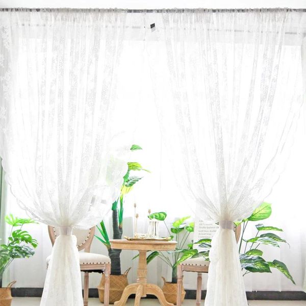 Rideau blanc en dentelle Jacquard, Voile Floral pour fenêtre, salon, chambre à coucher, Tulle, porte transparente, draperies de balcon, décoration de maison