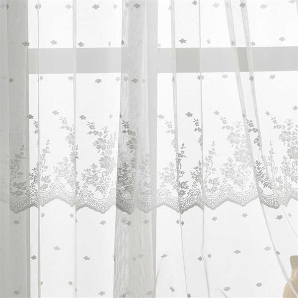 Cortina de tul floral de encaje blanco, cortinas transparentes para sala de estar, dormitorio, ventana, cocina europea