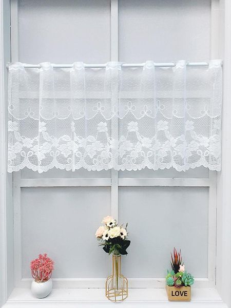 Rideau en dentelle blanche avec fleurs, pour fenêtre de café, en Tulle, en forme de cygne, pour salon, traitements de cuisine, Voile, décoration de maison, Festival