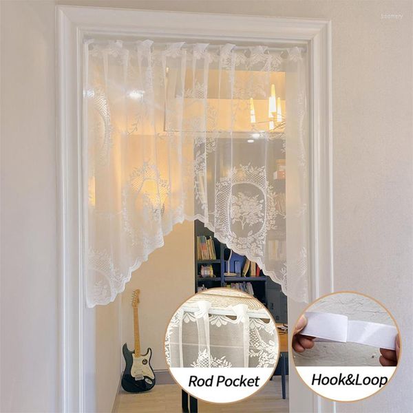 Cortina de encaje blanco corta estilo coreano media cortina transparente decoración para sala de estar cocina ventana puerta armario