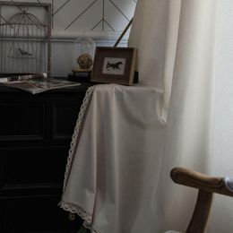 Rideau blanc lin rideaux avec dentelle pour salon chambre cuisine fenêtre semi-occultant court prêt à l'emploi