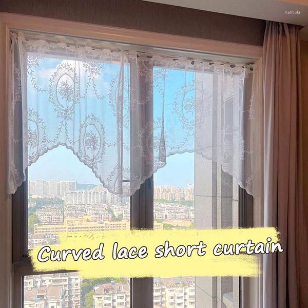 Cortina de encaje transparente blanco, cortinas cortas de tul de estilo coreano, medias cortinas para cocina, puerta de armario, cafetería, dormitorio, cortinas para ventana, decoración del hogar