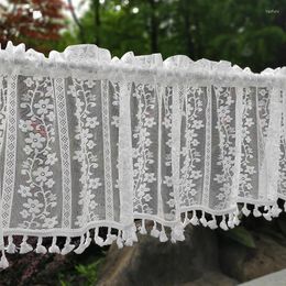 Gordijn wit pure kanten tie omhoog Valance voor kast café keuken delicate bloemen roman short half bay voile home decor gordijnen