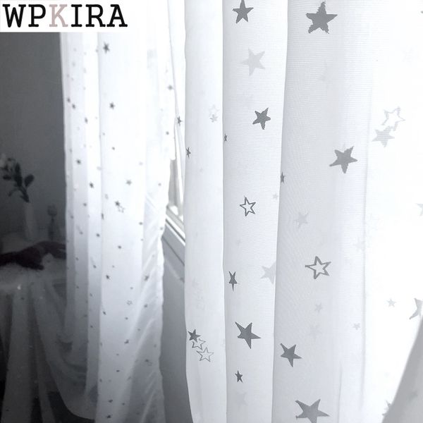 Cortina blanca brillante astilla estrellas tul cortinas para habitación de niños moderno lindo AllMatch gasa ventana tratamiento visillos para la vida WP234C 230510