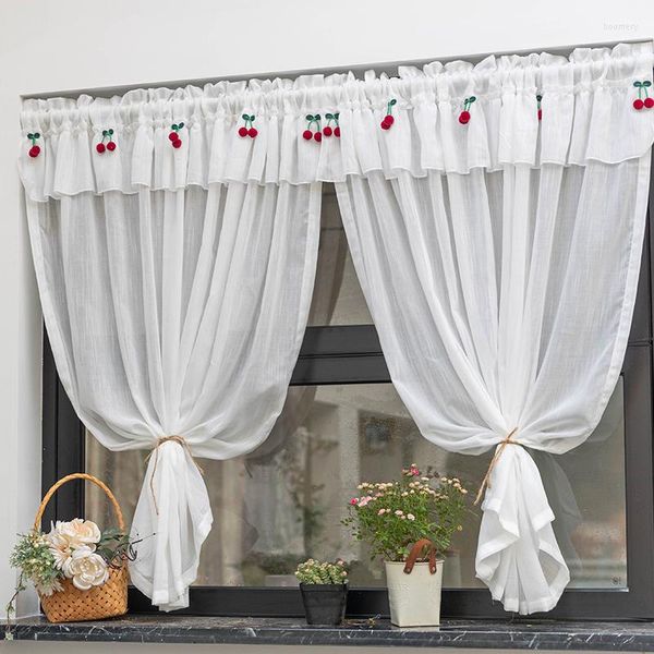 Rideau blanc court rideaux pour salon chambre pastorale demi café salle de bain cuisine fenêtre cantonnière décor solide Tulle