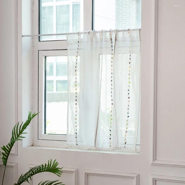 Rideau en tulle blanc rideaux avec du fil coloré pour le salon chambre petite fenêtre rideaux cuisine princesse fille