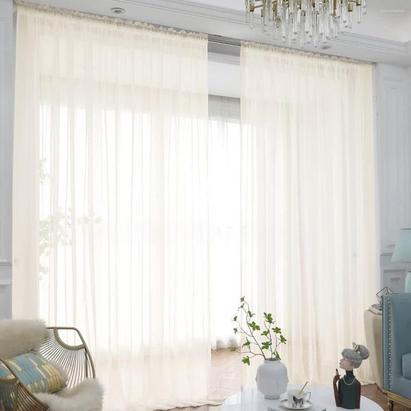 Rideau fenêtre beige transparent avec passe-tringle pour chambre à coucher enfants salon (Beige 52