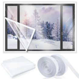 Película de cortina para ventana para invierno, aislamiento retráctil transparente, autoadhesivo, protección contra el calor para interiores, reutilizable
