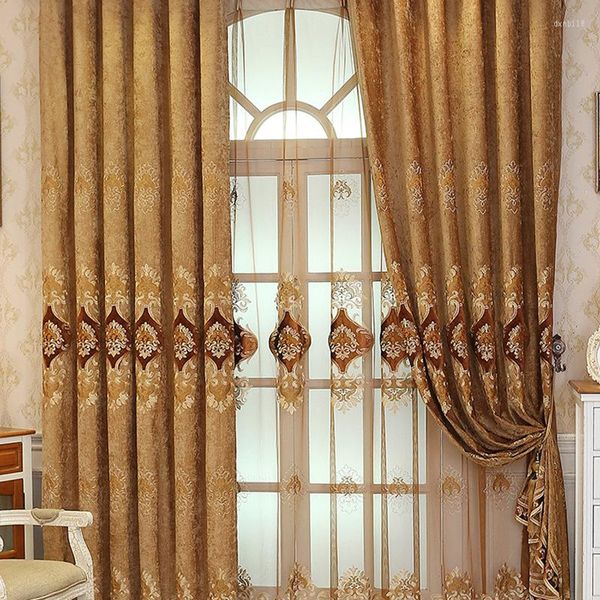 Rideau Fenêtre Pour Chambre Salon Style Nordique Chenille Brodé Tissu Multicolore De Luxe Jaune Plein D'or Et De Jade