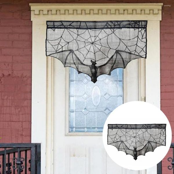 Cortina de encaje para ventana, cortinas más cortas, cortina decorativa con temática de terror y Halloween para decoración de habitación