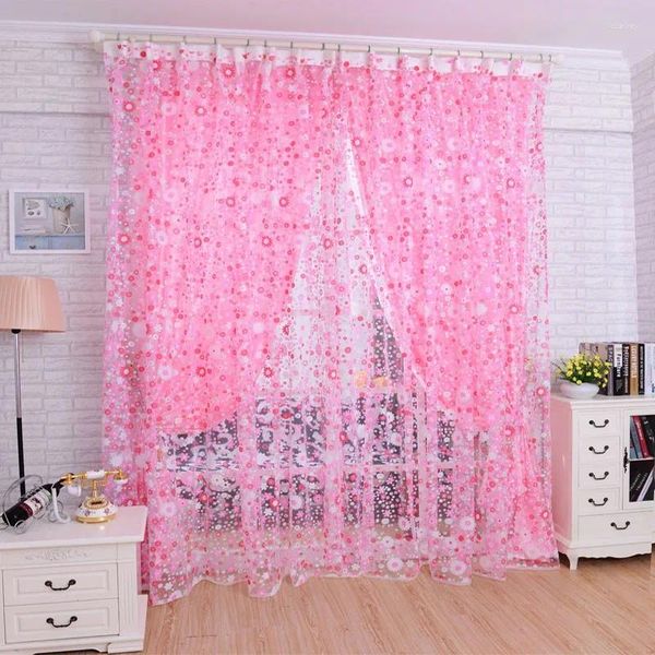 Rideau fenêtre imprimé Voile diviseur écharpe florale porte rose chambre décor à la maison