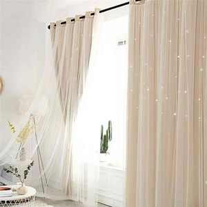 Rideau fenêtre écran moderne creux étoile Faux lin rideaux occultants pour chambre rideaux salon luxe européen 210913209G