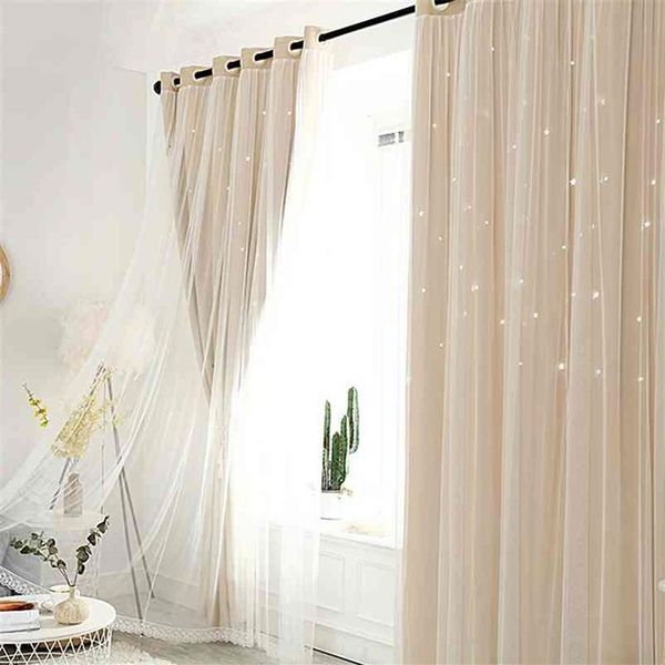 Cortina ventana pantalla moderna estrella hueca imitación lino cortinas opacas para dormitorio cortinas sala de estar lujo europeo 210913208E