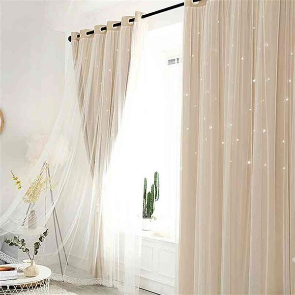 Cortina ventana pantalla moderna estrella hueca imitación lino cortinas opacas para dormitorio cortinas sala de estar lujo europeo 210913203j