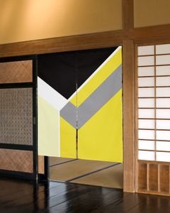 Gordijnraambehandelingen Samenvatting Gele geometrische textuurdeur Gordijn Gordijn Japanse stijl Slaapkamer Partitie Drapes Keukeningang Hanging 221208