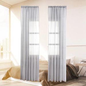 Rideau fenêtre panneaux de Voile oeillet draperie tringle poche pour la maison salon chambre 100X200 cm gris