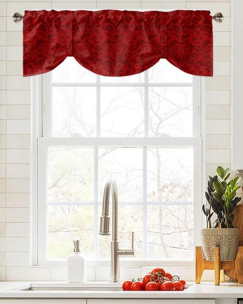 Cortina Invierno Navidad Retro Patrón rojo Ventana Sala de estar Gabinete de cocina Tie-up Valance Rod Pocket