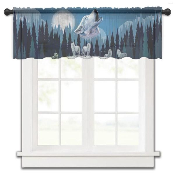 Cortina lobos Luna bosque tul cocina ventana pequeña cenefa transparente corto dormitorio sala de estar decoración del hogar cortinas de gasa