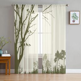 Cortina Woods Green Nature Silhouette Sala de estar Cortinas de tul Tratamiento de ventanas Decoración para el hogar Dormitorio Oficina Café Cortinas transparentes 231213