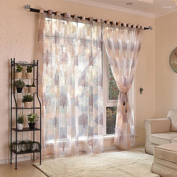 Cortina X250 Cm 3937x9843 Pulgadas Ventana Floral Árbol Elementos Bordados Transparente Ojal Ancho Dormitorio Gasa