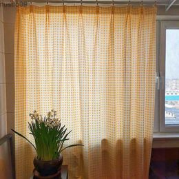 Yaapeet Rideaux semi-transparents à carreaux de buffle filtrant la lumière, rideau à carreaux en voile jaune et blanc pour traitements de fenêtre