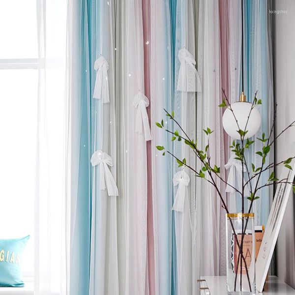 Curtain Yarn Hollow Star Window Tulle Double-couche Princess Style Children's Room Bedroom Balcon High Shading Girls Kids