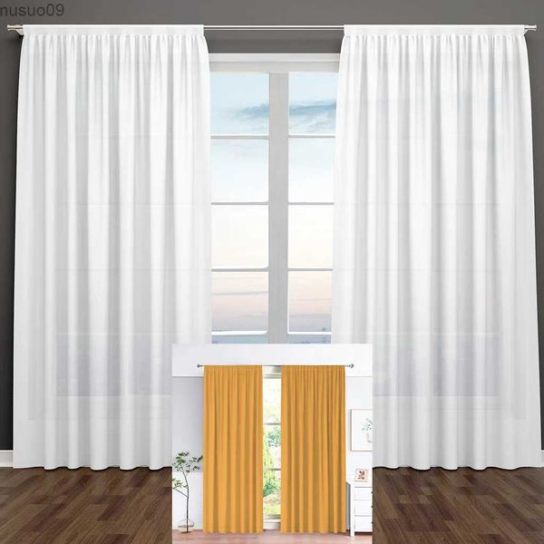 Rideau en tissu jaune et blanc, en fibre de polyester, pour salon, bureau, entrepôt, tissu décoratif anti-poussière