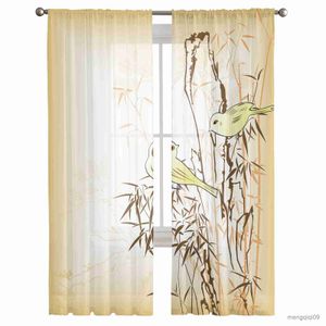 Rideau jaune oiseau bambou drôle rideaux de fenêtre transparents pour chambre à coucher le salon rideaux en Tulle modernes rideaux pour cuisine d'hôtel