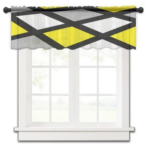Cortina amarilla negra gris geométrica cuadrada cocina pequeña tul transparente corto dormitorio sala de estar decoración del hogar cortinas de gasa