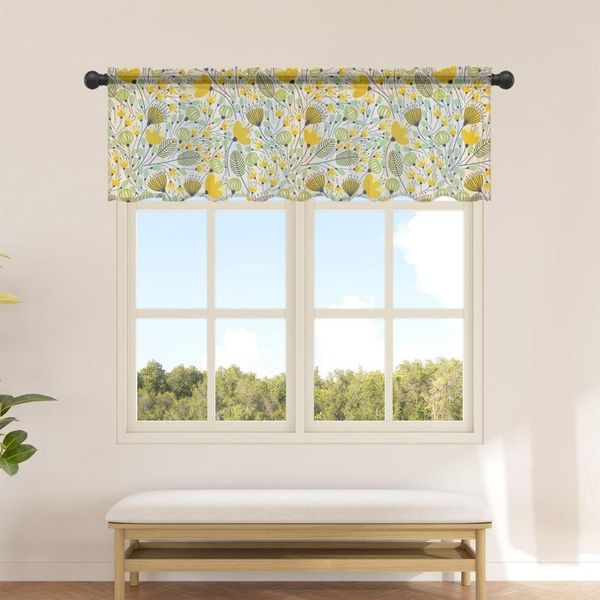 Cortina amarilla con textura Floral geométrica, cortinas cortas de tul para armario de cocina, sala de estar y dormitorio para decoración del hogar