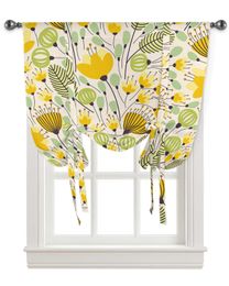 Cortina amarilla con textura Floral geométrica, cortina para ventana para sala de estar, decoración del hogar, cortinas cortas con amarre para cocina