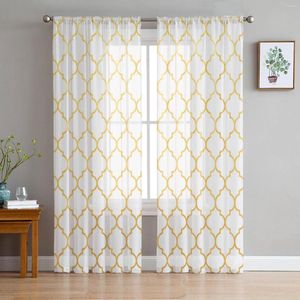 Rideau jaune géométrique maroc transparent pour salon Hall mur habiller maison fenêtre fournitures imprimer rideaux en Tulle