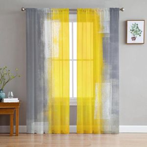 Cortina amarillo gris arte abstracto textura tul en cortinas transparentes para sala de estar dormitorio cocina ventana tratamiento persianas de gasa