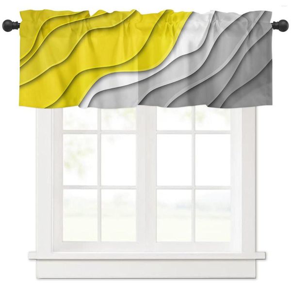 Rideau court géométrique abstrait jaune gris dégradé, pour cuisine, café, armoire à vin, armoire, fenêtre, petite décoration de maison