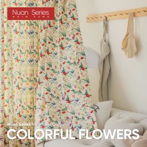 Rideaux 1PC 7080% occultant fleurs colorées imprimé Floral rideau occultant Style campagnard pour salon décor à la maison série Nuan