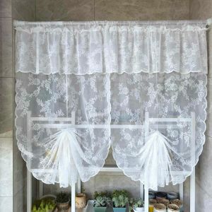 Cortinas 1 pieza, cortina blanca doble extraíble para ventana pequeña, encaje Floral, cortina romana transparente, persianas de estudio de cocina # E