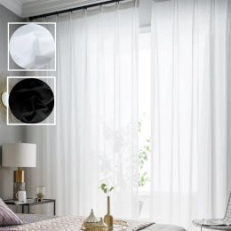 Rideaux 2 couleurs noir blanc super doux élégant S plis en mousseline de soie tulle rideau transparent pour chambre à coucher salon fenêtre onglets arrière cachés