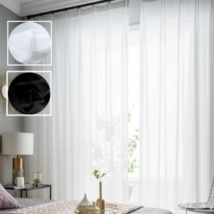 Cortinas 2 colores Negro Blanco Súper suave Elegante S Pliegues Gasa Tul Cortina transparente para dormitorio Sala de estar Ventana Pestañas traseras ocultas