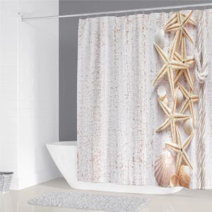 Rideaux 200x180cm Rideau pour Salle de Bain 3D Étoile de Mer Impression imperméable Rideau décoratif Domestique avec 12 Crochets Rideau de Douche