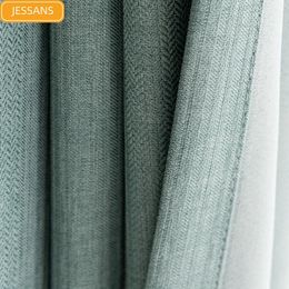 Rideaux 2023 nouvelles rayures vert clair couleur unie coton et lin rideaux occultants pour chambre salon balcon personnalisation