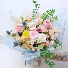 Rideaux 20 pièces/lot, cadre doré, Film de gelée, papier d'emballage de fleurs, Bouquets de Style coréen, fleuriste, papier d'emballage étanche, cadeaux pour filles