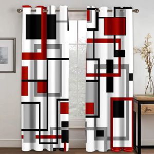 Rideaux 270 * 240 abstrait bon marché géométrique noir rouge moderne mince deux fenêtres rideaux pour le salon décor de chambre à coucher 2 pièces livraison gratuite