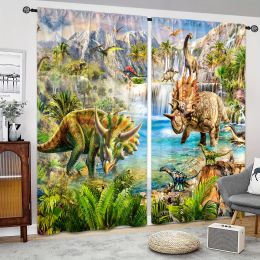 Rideaux 2 pièces rideau imprimé dinosaure vibrant pour la décoration intérieure traitement de fenêtre de poche de tige pour chambre à coucher cuisine salon décor d'étude