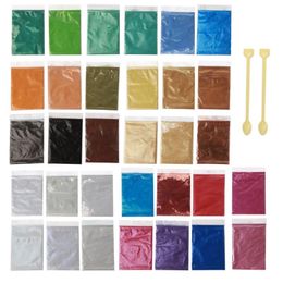 Rideaux 32 pcs minéraux naturels mica poudre époxy résine couleur pigment colorant 32 couleur cosmétique de qualité cosmétique mica maquillage de maquillage pour lèvres