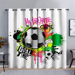 Gordijnen 3D Goedkope Moderne Jongen Kindervoetbal Serie Sport Zwart Dunne Schaduw 2 Panelen Gordijn voor Slaapkamer Woonkamer Thuis Haak Decor