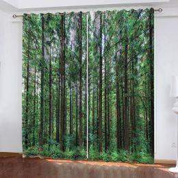 Cortinas 3D personalizado diseño personal patrón de impresión barato bosque natural árbol verde dormitorio sala de estar apagón sombreado cortina decorar