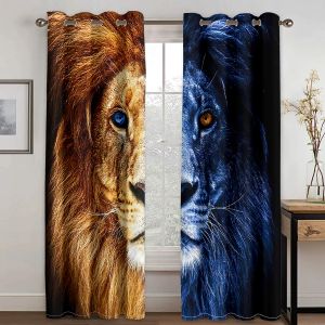 Rideaux Impression numérique 3D pas cher personnalisé Animal Lion tigre deux rideaux de fenêtre fins pour salon chambre décor 2 pièces livraison gratuite