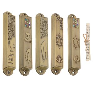 Rideaux 5 pièces défilement de porte pilier sacré Mezuzah ornent la décoration de la maison avec prière Judaica menorah en métal